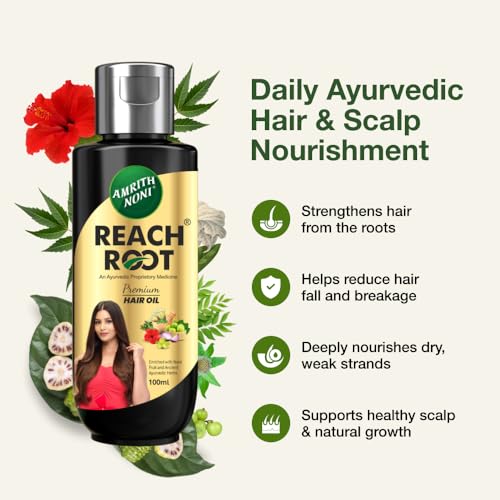 Image of Amrith Noni Reach Root Premium Hair Oil 100ml | Natural Herbal Hair Care | Ayurvedic Scalp Care Oil | Chemical Free Hair Oil - Pack of 2