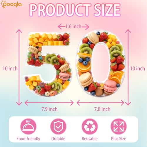 Image of Pooqla 10 inch Acrylic Number 50 Charcuterie Tray for 50th Birthday Decorations