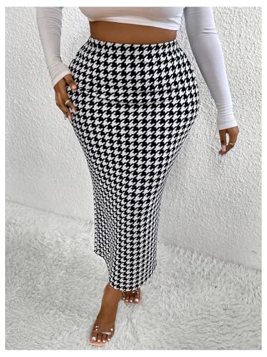 Floerns Women's Plus Size Houndstooth High Waisted Split Maxi Skirt Dressy Bodycon Skirt4