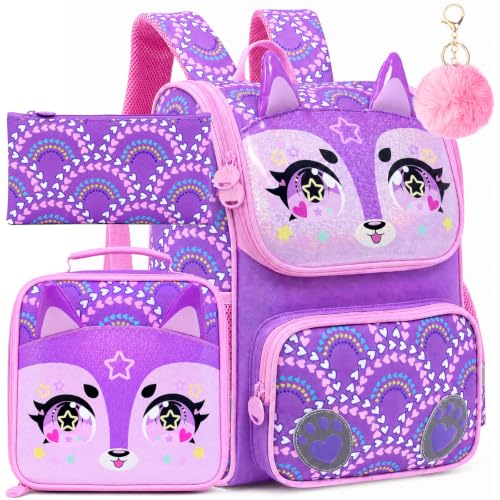 Image of KLFVB 3PCS Backpack for Girls and Boys, 15 inch Unicorn Dinosaur Bookbag with Lunch Box, Kids Preschool School bag