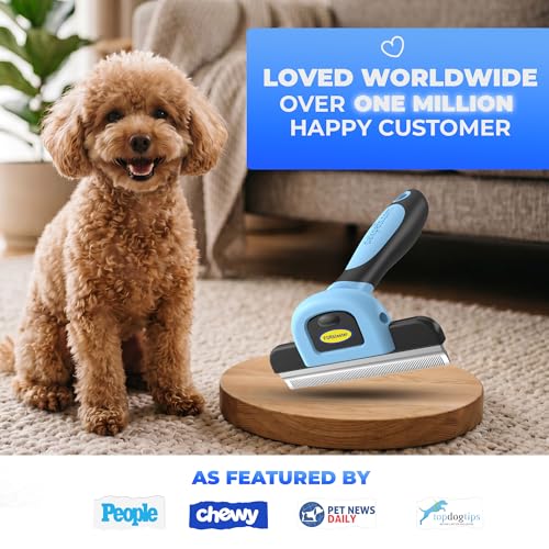 DakPets Deshedding Tool | Stainless Steel Grooming Brush for Shedding Fur Removal - Cats and Dogs