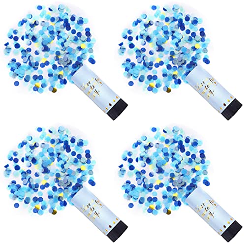 NTCL 4 Pcs Cañones Confeti Papel Pequeños Confeti Bodas Cumpleaños Bombas Confeti Papel Seda Colores Juego Tiradores Fiesta Confeti Pop Papel Cañón Confeti Redondo Cañones Papel Nochevieja (Azul) Cover