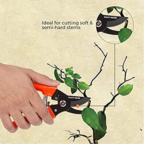 Kraft Seeds Assorted Hand Pruner Cutter - 1 Pc (Steel Blades) | Heavy Duty Gardening Cutter Tool | Plant Cutter for Home Garden | Wood Branch Trimmer | Grass Cutting Accessories | Sturdy Stem Scissors