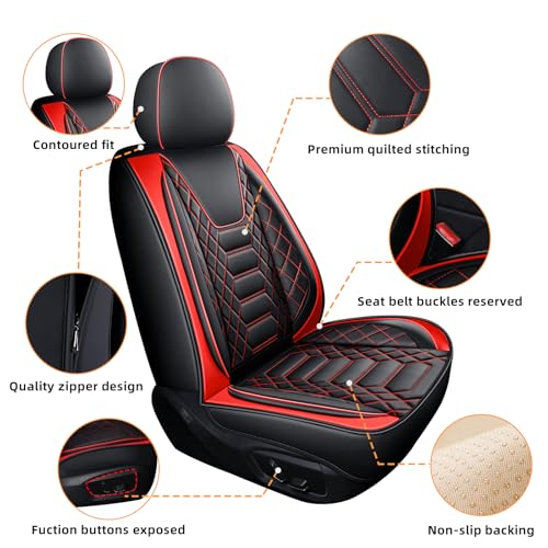 Image of FREESOO Universal Car Seat Covers Full Set Faux Leather Black Red