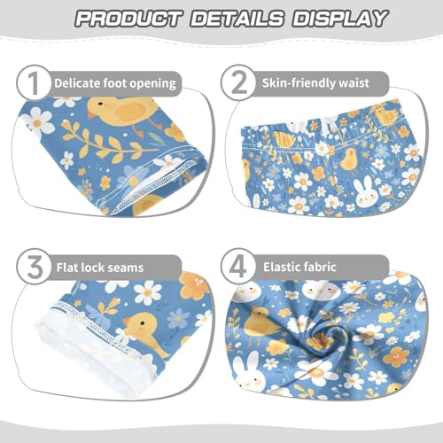 Cute Bunny Rabbit Duckling Spring Bloomy Happy Easter Kids Girl's Athletic Leggings Soft High Waisted Lounge Pants3