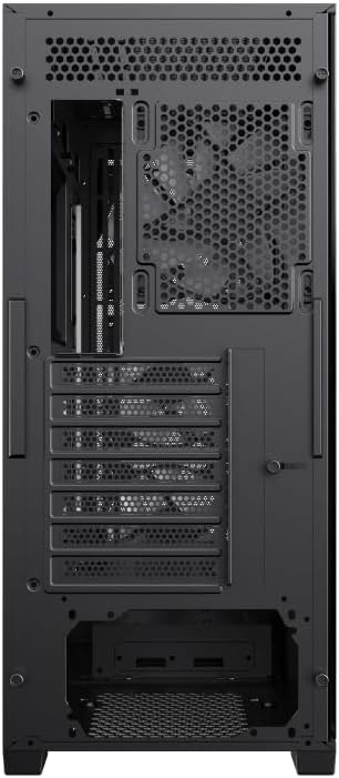 Rear view of the GAMEMAX Siege E-ATX Mid-Tower Gaming Case, showing the I/O shield cutout, expansion slots, and rear fan mount.