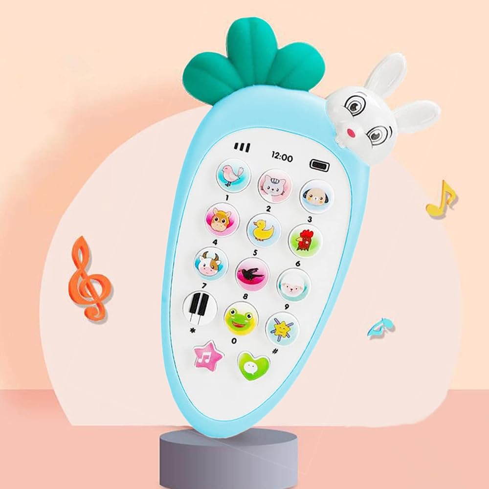 PARTEET Cute Carrot Shaped Pretend Play Musical Cell Phone Toy for Kids Toddlers with Music, Ringtones, Lights - Birthday Party Favors and Gifts for Girls (Battery Not Included) (Blue) - Image 6 thumbnail