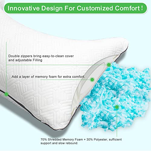 SILKOKOON-Memory-Foam-Queen-Size-Pillows-Bed-Pillow-for-Neck-and-Shoulder-Pain-Soft-Luxury-Pillows-for-Side-Sleeping-Adjustable-Cooling-Pillow-with-Washable-Removable-Bamboo-Cover