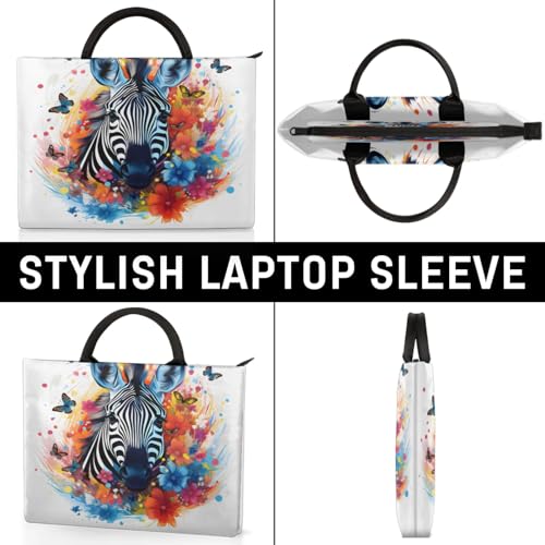 Watercolour Zebras Butterflies Laptop Sleeve with Handle Waterproof Computer Carrying Case4