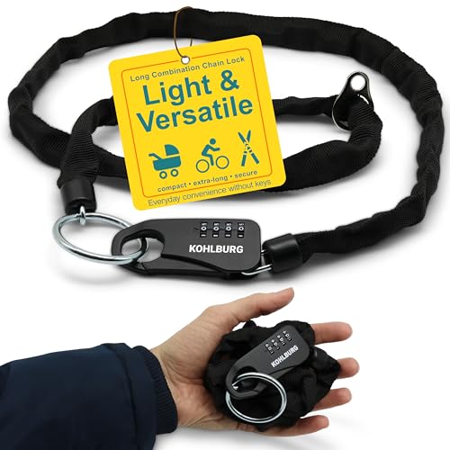 KOHLBURG Secure 129cm / 51 Long Combination Chain Lock for The Pocket - 3mm Strong - Robust Security for ski, Motorbike Helmet & Accessories - 4-Digit Number Code