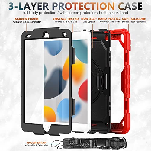 HUEZOE Case Compatible with iPad 10.2 Inch Model 2021/2020/2019, Shockproof Full Body Protection Cover for iPad 9/8/7 Generation, Red - Image 4