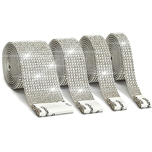 4 Rolls/1 Yards Self Adhesive Crystal Rhinestone Ribbon, Adhesive Gem Diamond Stickers For Car Bling, Glitter Ribbon For Craft And Cake Decoration(Silver, 4 Yards) #TOP10