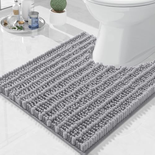 Image of Arotive Luxury Toilet Rugs U-Shaped 20x20, Extra Soft Thick Absorbent Shaggy Chenille Bath Rugs, Machine Wash Dry, Bath Mat for Toilet Base, Tub and Shower, Home Decor Accessories, Grey