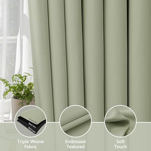 Image of FMFUNCTEX 100% Blackout Curtains for Bedroom, Sage Green Curtain 108 Inches Long Drapery Thermal Insulated Curtains for Living Room, Black Out Drapes Rod Pocket Room Darkening 2 Panels