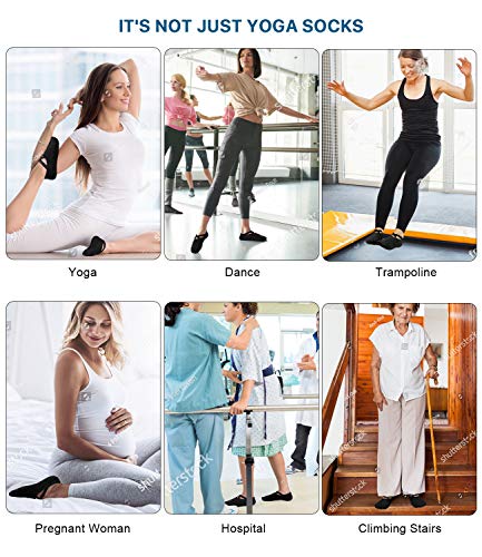Yoga Socks with Grips for Women, Non Slip Sticky Sock for Pilates & Pure Barre & Hospital & Walking & Dance & Indoor (4 Pack, Size 6-10)