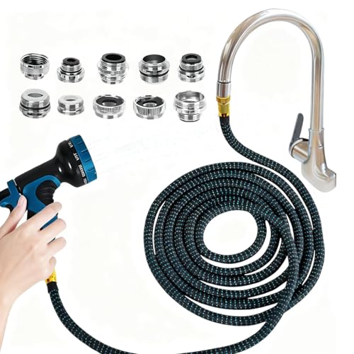 Ecoaterui 50FT Indoor Sink Hose Attachment for Faucet 10 Adapters 10 Spray