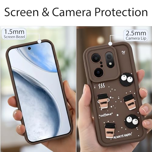Image of DARKFIT Back Case Cover Compatible for Vivo X200 FE 5G | Cute Fun Cartoon 3D Ball | Coffee Silicone Case | Case Cover with Camera & Body Protection | Shock Proof | for Vivo X200 FE 5G | Color Brown