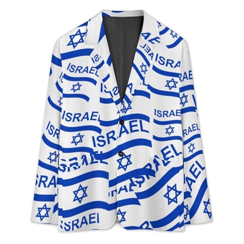 Flag of Israel Men's Two Button Suit Jacket Sports Coat Novelty Casual Outwear Tops Funny3