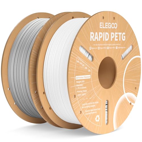 ELEGOO Rapid PETG Filament 1.75mm Weiß Grau 2 KG, High Speed 600mm/s 3D Drucker Filament Maßgenauigkeit +/- 0.02 mm, 2kg Pappspule(4.4lbs) Passend für die Meisten 3D Printer ELEGOO Rapid PETG Filament 1.75mm Weiß Grau 2 KG, High Speed 600mm/s 3D Drucker Filament Maßgenauigkeit +/- 0.02 mm, 2kg Pappspule(4.4lbs) Passend für die Meisten 3D Printer