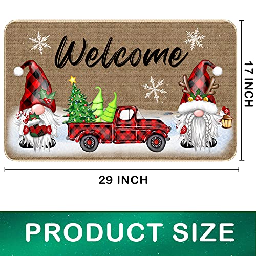 Image of TREWAVE Christmas Decorative Doormat Xmas Welcome Gnome Tomte Car Truck Mat Non Slip Door Mat Outdoor Indoor Entrance Floor Rug, 29 x 17 Inch