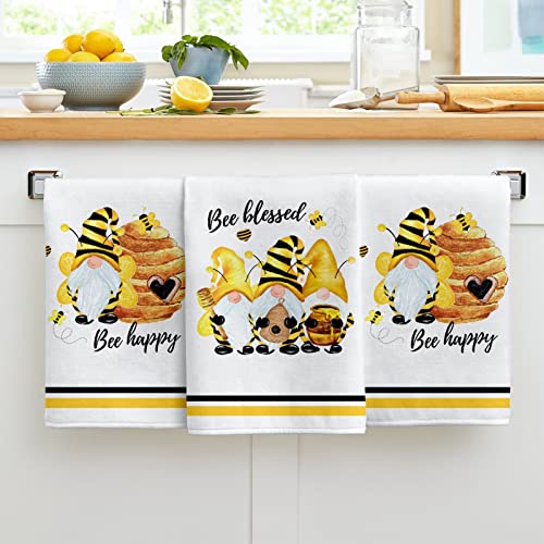 Lebsitey Bee Gnome Kitchen Towels, 2 Pack Cute Gnomes Bee Happy Be Blessed Absorbent Drying Tea Dish Towel For Cooking Baking, 18 X 28 Inch (Bee Towel) #TOP4