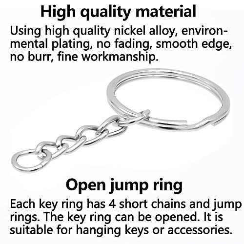 Sleutelhanger met ketting, 100 stuks metalen sleutelhangers van staal met gebroken ringen en kettingen voor sleutels (25… - Image 5