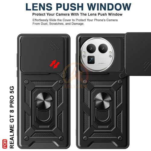 Image of Armor Bumper Back Cover Case for Realme GT 8 Pro 5G Rotating Camera Cover, Ring Holder & Kickstand | Heavy Duty & 360 Degree Protection Realme GT 8 Pro 5G Back Cover (Black)
