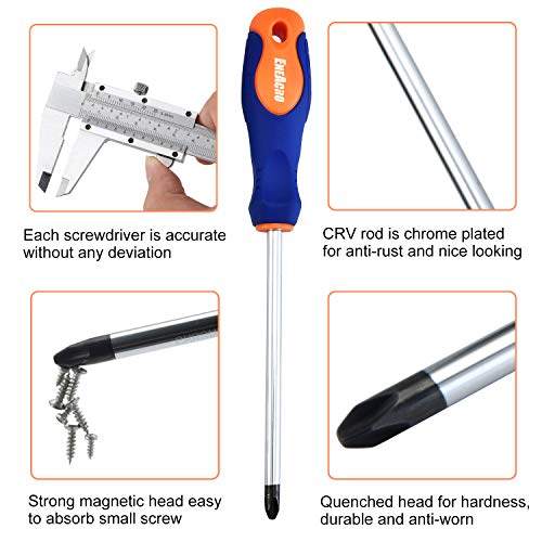 Strong Magnetic Screwdriver Set 10 Pcs,ENEACRO Phillips and Slotted Strenthen Hardness Cr-V Rod,Professional Bi-material Non-slip Cushion Grip,Heavy Duty Torque Repair Hand Tool - Thumbnail 5