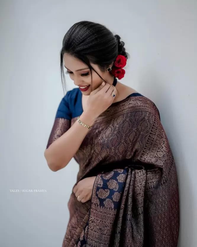 Image of SGF11 Women's Kanjivaram Soft Silk Saree With Blouse Piece