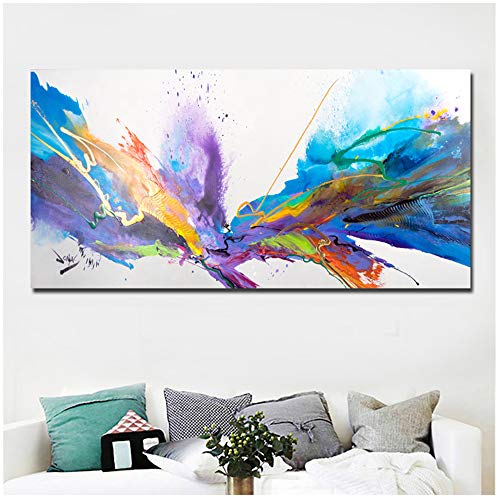 juntop Abstrait Art Blueberry Burst Aquarelle Bleu Toile Peinture Mur Art Impressions Nuages ??Art Affiche Décor À La Maison 40x80 cm / 15,7"x 31,5" sans Cadre