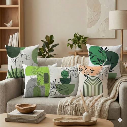 Image of Reversible Cushion Cover 16 inch x 16 inch Set of 5 - Premium Stitched Sofa Pillow Cover Set with 10 Unique Bohemian Printed Designs & Invisible Zipper