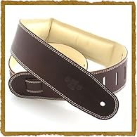 Soft garment leather guitar strap in Brown with Beige backing & stitching Handmade in Sydney, Australia Adjustable up tp 152cm Comfortable Foam Padding Supplied with Free Pick Holder Keyring