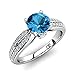Produktbild Silberring Promise Blau Topas 0,80 ct AAA Qualität & Swarovski Kristalle + Verlobungsringe 925 Sterling Silber + Silberring mit Blauem Topas mit 6 mm Durchmesser + Damen Ringe Silberringe + Eheringe