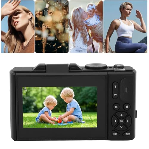 Cámara Digital de 5k, Cámara de Vlogging de 75MP, con Zoom de 18x, Pantalla de Flip de 3 Pulgadas, Cámara Compacta HD, para Fotografía de Viaje (Black)