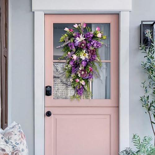 Couronne de larme décorative florale swag violette pour porte de fête - 5
