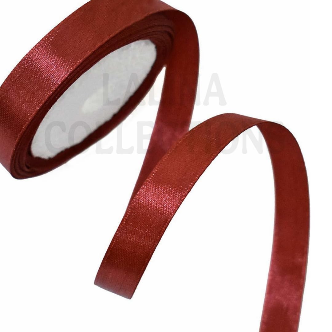 Lamina Collections Satin Ribbon Roll, 0.5" inch (12mm) Wide, 10 Meter Length (approx), for Wedding, Party Decoration, DIY Hair Accessories, Sewing, Gift Wrapping, Invitation Embellishments - MAROON Satin Ribbon Half Inch (Pack of 10) 1