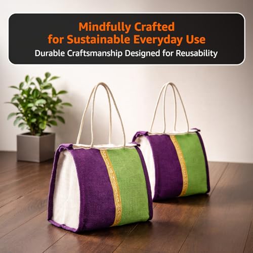 Image of Amazon Brand - Solimo Thamboolam Gift Bag | Pack of 10 | Reusable & Durable | Assorted Colours Green /Purple /Cream