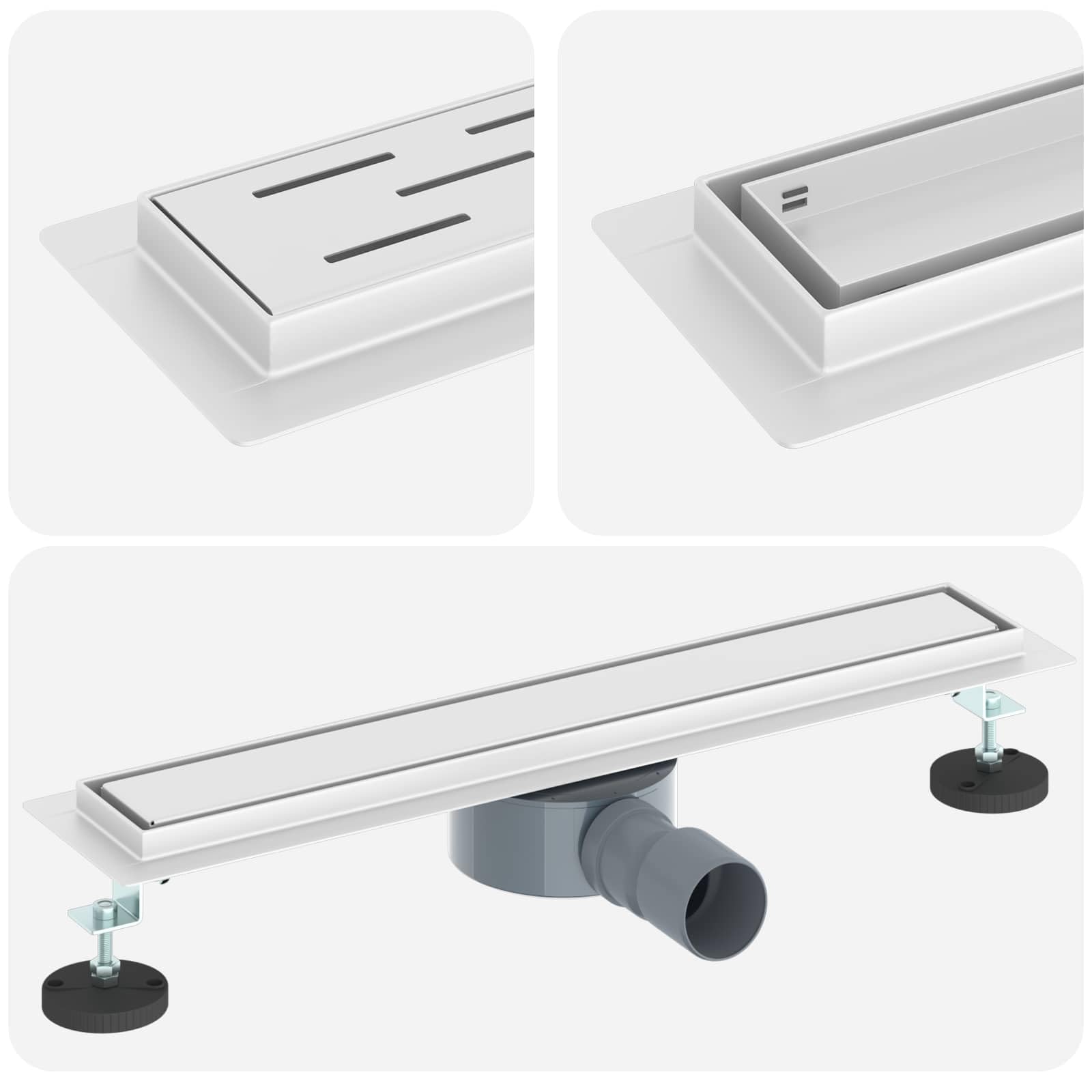 vidaXL Scarico Doccia 2-in-1 con sifone a 360° Argento, Ristrutturazione Bagno, componente Doccia Moderno, Installazione Scarico Rettangolare per drenaggio e impianto Idraulico