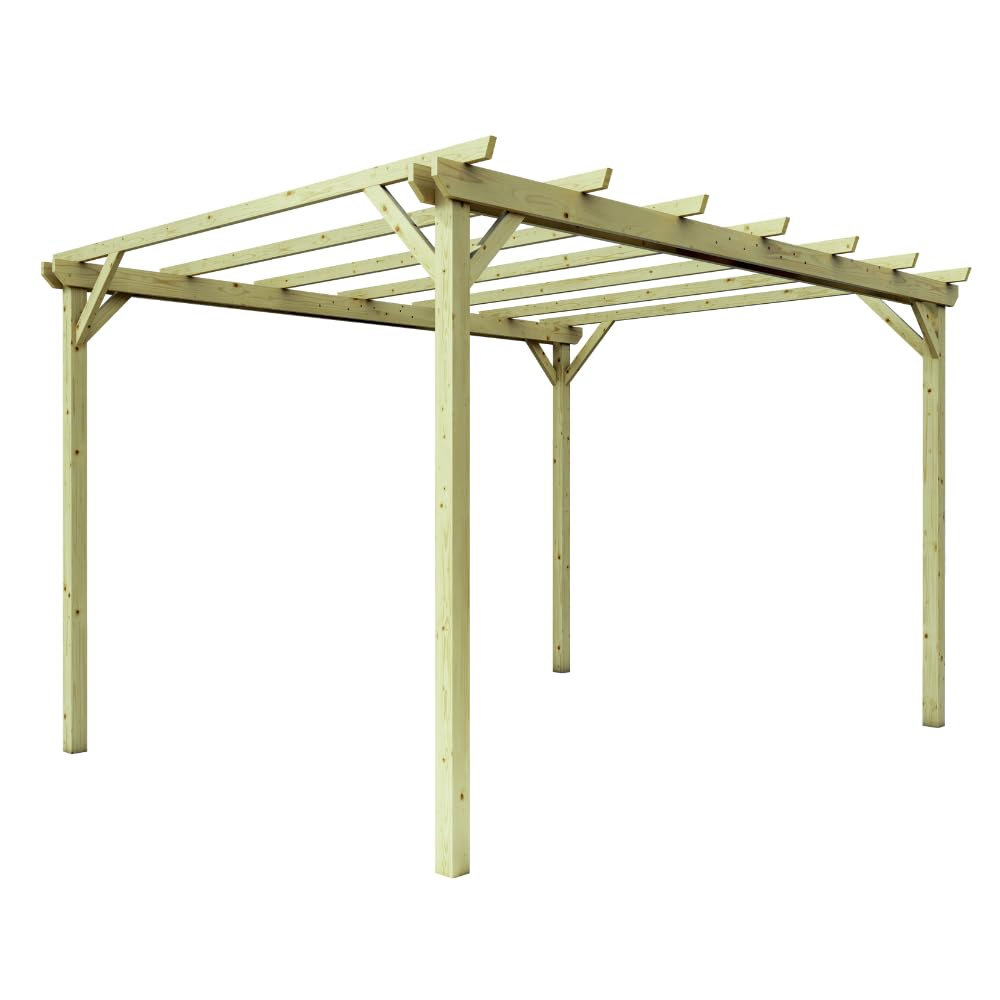 Pergola in legno 3x4 m per esterno e giardino, impregnato in autoclave, resistente agli agenti atmosferici, con kit montaggio, made in Italy