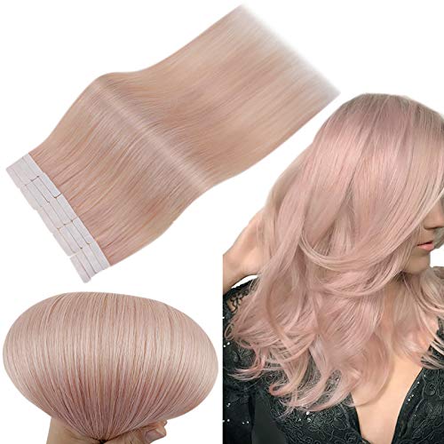 R Human Hair Extensions Tape in Pink Hair Extensions 14inches Light Pink Hair Extensions Tape in Human Hair 20g Invisible Tape on Hair Extensions