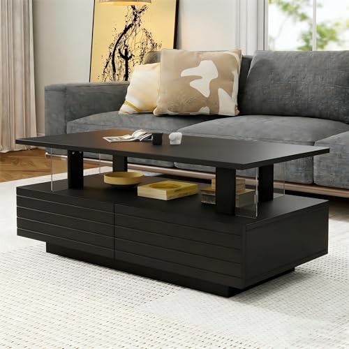 Mesa de centro LED moderna negra multifuncional con dos niveles de salon 3