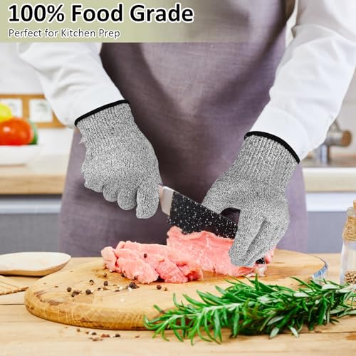 MOWPOG 2 Pairs Cut Resistant Gloves Level 5 Protection, Safety Cutting Proof Gloves for Mandolines, Oyster Shucking, Butcher (M+L)