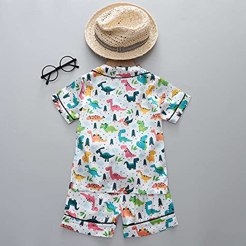 Baby Girls Boys Silk Satin 𝐏ajamas 2 Piece Button-Down Sl𝐞epwear Summer Short Sleeve 𝐋oungewear Kids Toddler Cute 𝐏js2