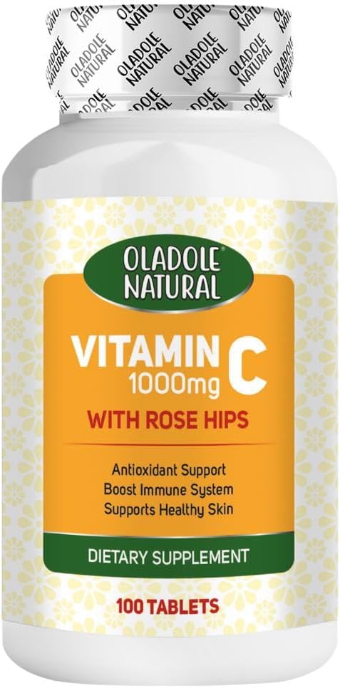 Oladole Natural 1000 mg Vitamin C Tablets With Rose Hips, 100 Tablets