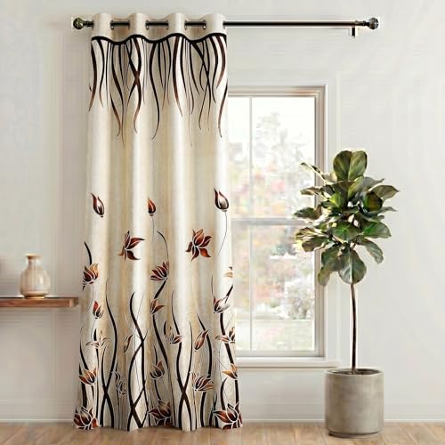 Image of Home Sizzler 1 Piece Stylized Tulip Grommet Polyester Window Curtain - 6 Feet, Brown