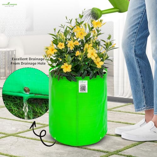 Image of Anandi Green's Premium HDPE Uv Protected 260 GSM Round Green Colour Plant Bag Suitable for Terrace and Vegetable Gardening Size 12x15 Inch Pack of 8 Grow Bag