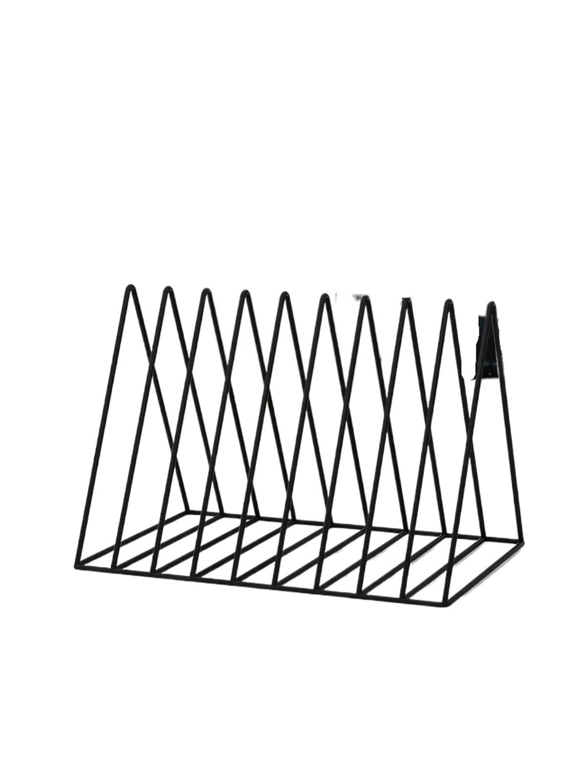 LOVSSU Newspaper Rack Gold Folder Organizer, Triangle Record Album Rack Magazine , 9 Slots Multifunctional Desktop Storage Decoration(Black)