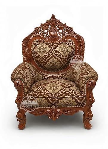 Image of Royal Carved Wooden Sofa Set | 3+1+1 Seater | Antique with Floral Tufted Velvet Upholstery With Carving Center Table| Victorian Style Furniture Tufted Sofa Set Brown 4-Piece (Design 4)