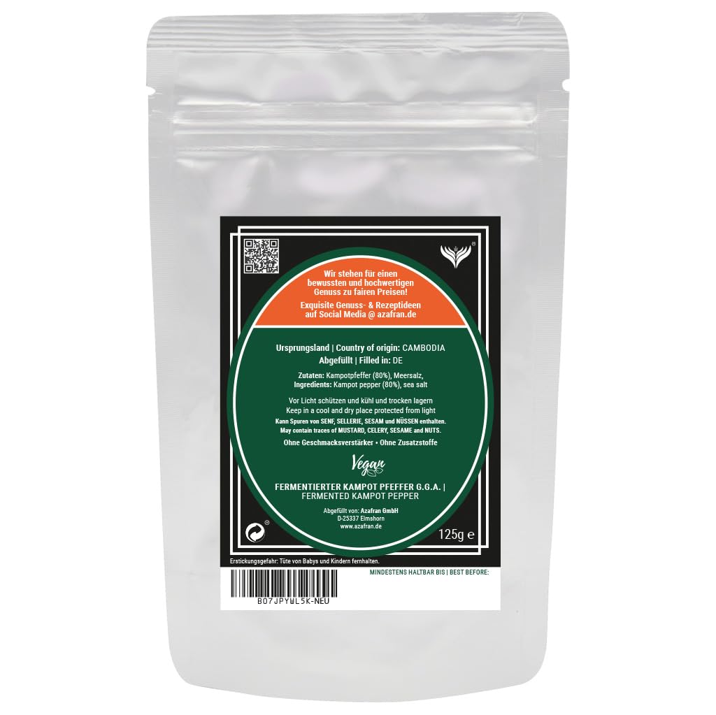 Azafran Fermentierter Kampot Pfeffer (Pfefferkörner ganz) Gourmetpfeffer 500g