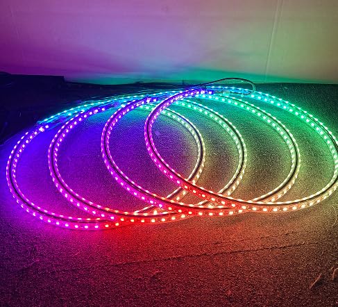 SDO 17.5'' Dream Color Chase Double Side LED Wheel Ring Light Double Row 672Leds Rim Lights w/Turn Signal/Brake/Lock Fuction Metal Rings Black Base Sturdy Iron Ring Bluetooth APP & Remote Control